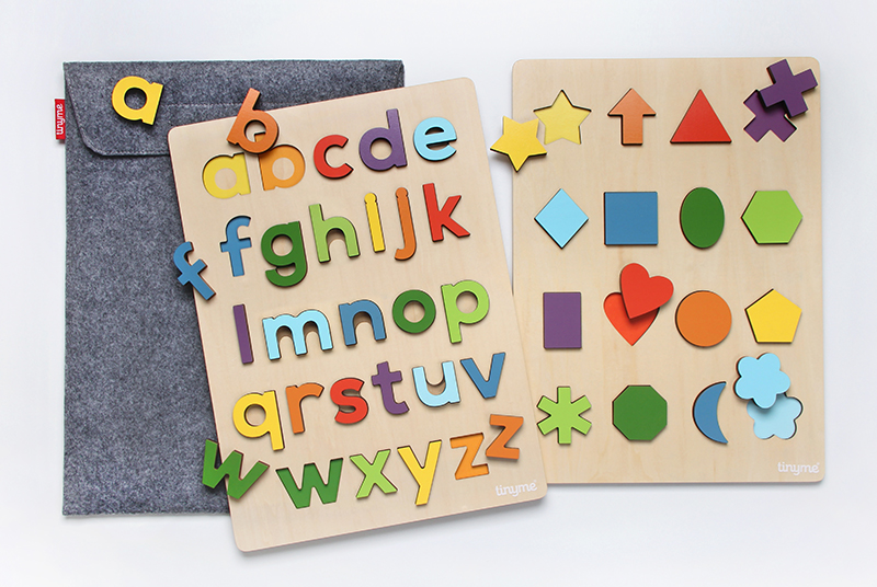Wooden Puzzles - Alphabet Puzzle + Mega Shapes Puzzle | Tinyme