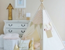 Gold glamour polka dot pink with canvas play tent…so sweet! | 10 Gorgeous Gold Kids Rooms - Tinyme Blog