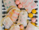 Cutesy DIY stamped muslin favor bags | 10 Kids Party Favour Ideas - Tinyme Blog