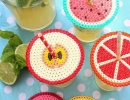 Summery fruit themed Hama beads cup covers | 10 Kids Summer Activities + Crafts - Tinyme Blog