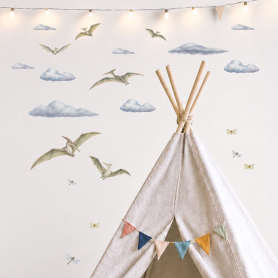 Family Flight Wall Decal Pack Displayed in Playroom with Tent — Close Up